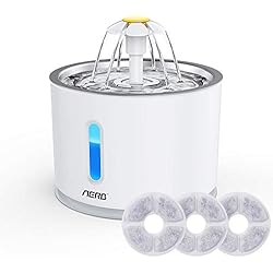 Aerb Fontaine à Eau pour Chat et Petit Chien 2.5L, Distributeur Eau pour Chat Silencieux avec 3 Filtre à Charbon Actif et Plateau en Acier Inoxydable, Veilleuse à LED