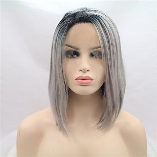 Haned The Lace Front Synthetic Wigs Gray Hair For Black Women Front Lace Hair Color: Silver Black Applies: Stylish Girl Of Silk Material: High Temperature Wire Wig Liu Category: Oblique Liu Wig Hairstyle: Short Straight Hair Style: Sweet Cute ,Silver And Blackperformance Fashion, Natural Lifelike, Hairdressing, Hairdressing And Hairdressing Party, Cosply