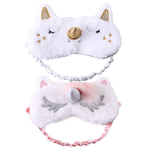 FANTESI 2 Pieces Unicorn Eye Mask, Cute Sleeping Mask Soft Plush Blindfold Eye Shade Eye Cover for Women Girls