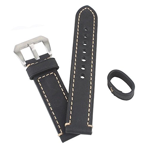 WEONE Schwarz 22mm echtes Leder-Uhr-Band-Armbanduhr-Bgel-Armband Edelstahl-Wlbung