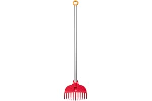 Fiskars Barnlövkratta, Med 11 Tänder, Längd: 86 cm | Plasttänder/Aluminiumskaft, Rosa/Orange, MyFirst Fiskars, 1001419