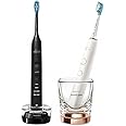 Philips Sonicare DiamondClean Series 9000 - Duo Pack with 2x Advanced Sonic Electric Toothbrushes for Cleaner Teeth & Gums, with Mobile App, Black + Rose Gold (Model HX9914/57), Black & Rose Gold