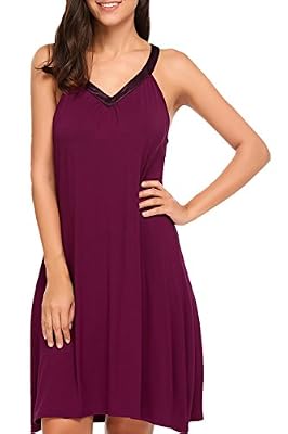 Ekouaer Femme Nuisette Sexy Robe de Nuit V-orné Rouge L
