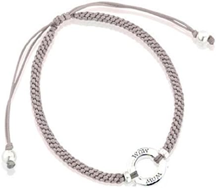 LovethelinksSterling Silver Friendship Bracelet with 'Mum' and Silk Adjustable Strap - Grey