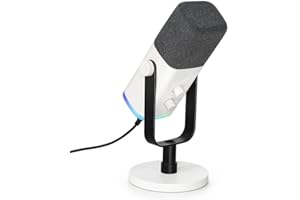 FIFINE PC Gaming Microphone, XLR/USB Microphone for Podcast Recording, Dynamic Mic with RGB, Mic Mute, Monitoring Headphones Jack for Computer/PS4/PS5, for Voice-over Vocal Video-AmpliGame AM8 White