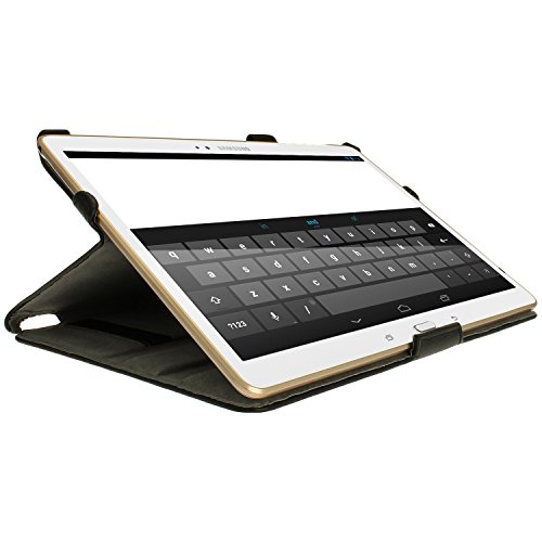 igadgitz Schwarz PU Ledertasche Hülle Cover für Samsung Galaxy Tab S 10.5″ SM-T800 mit Multi-Winkel Betrachtungs + Auto Sleep/Wake + Handschlaufe + Stylus-Stift Elastischen Halter + Displayschutzfolie - 7