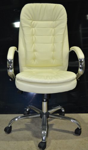 Quality Cream Extra Comfy Double Cushion Luxury Chrome Arms and Chrome Legs Office Chair