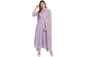 Rangnavi Damen Rayon Anarkali bestickte bedruckte Kurta-Hose und Dupatta-Set