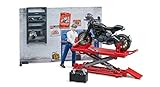Im Lieferumfang enthalten sind der Motoradklassiker Ducati Scrambler Racer, das Wandregal mit Ablagen und Halterungen