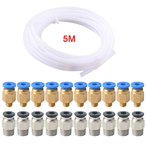 FULARR® 5m Professionale PTFE Teflon Tubo Kit, con 10Pcs PC4-M6 Raccordo Rapido Pneumatico e 10Pcs PC4-M10 Raccordo Pneumatico Dritto, per 3D Stampante 1.75mm Filamento