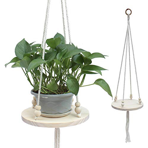 Wisolt Estante de la suspensión de la Planta del Macrame, Tenedor de la Planta de la suspensión del algodón estantes de Madera para Las Hierbas, suculentas, Cactus, floreros del Brote