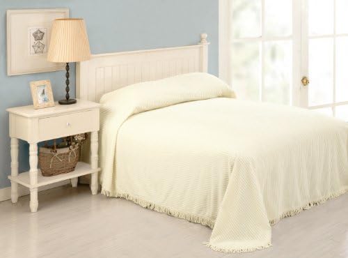 Peking Handicraft Modern Heirloom Collection Chenille Stripe Bedspread, Queen, Ivory