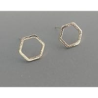 Selia Hexagon Octagon open Ohrring Achteck Ohrstecker gold brushed Optik handgemacht Modeschmuck Schmuck, minimalistisch, geschenk