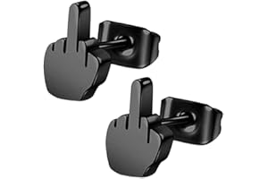 JCHENYE Set of 2 Stainless Steel Stud Earrings Middle Finger Stretch Earrings Silver Gold Black Punk Biker Women Men Stainless Steel