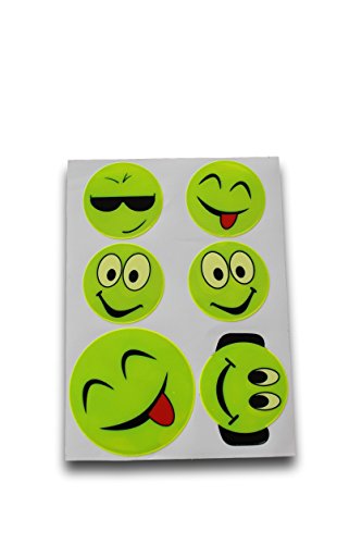 Leuchtaufkleber 6 Stück SMILE – Reflektorsticker für mehr Sicherheit neon gelb, Sticker universell einsetzbar Fahrrad Helm Kinderwagen Buggy Reflektor - 2