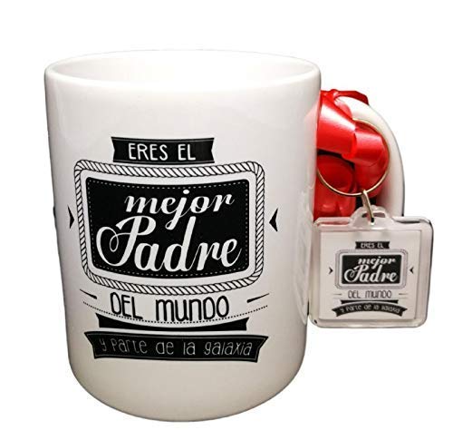 Taza Frase con Llavero Eres EL Mejor Padre del Mundo Y Parte DE LA Galaxia Regalo Dia del Padre. Taza Original. Regalo PAPÁ