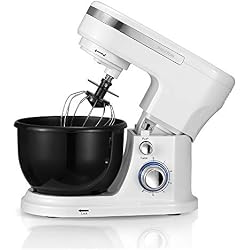 PRIXTON - Robot mélangeur de cuisine / mélangeur de pâtisserie avec moteur puissant de 1000 W, comprend 3 accessoires et un bol de 4L, 6 vitesses différentes, Blanc | KR100W