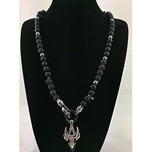 2in1 Halskette Y-Kette Rosenkranz BLACK Lava + Onyx, Herren Schmuck Männer schwarz mit Anhänger, Perlenkette Bikerschmuck Rocker Perlen K_73