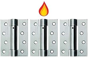 DISCOUNT HARDWARE UK Excel 3 x Fire Door Hinges Single Action Residential Adjustable Self Closing Spring - Satin Chrome Plated