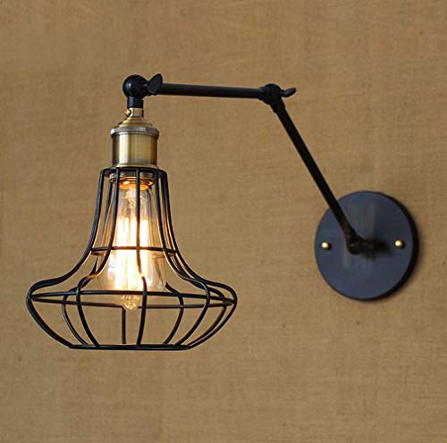 Preisvergleich Produktbild NIAI Industrielle Wandleuchte Verstellbarer Sockel Rustikaler Draht Metallkäfig Wandleuchte Retro Wandlampen Indoor Home Vintage Leuchte (Einzellampe mit modernem Schwarz lackiert) (Farbe : C)
