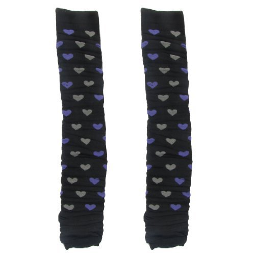 Miki&Co Pair Gray Purple Heart Print Black Knitted Leg Warmers Socks for Ladies
