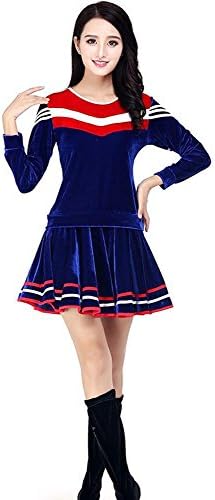 Byjia Latin Square Dance Dress Women Gold Velvet Ballroom Costume Long Sleeves Big Pendulum Skirt Pants Practice Match Uniforms Professional Performance Sets Blue Skirt M