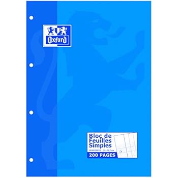 Oxford Paquet De 50 Feuillets Mobiles 100 Pages A4 210 X 297 Mm 90g Grands Carreaux 3020120867311