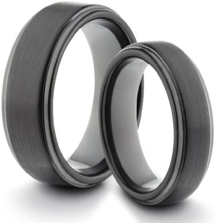 His & Her's 8MM/6MM Tungsten Carbide Black Brushed & Polished Comfort Fit Wedding Band Ring Set (Available Sizes H - Z+2)