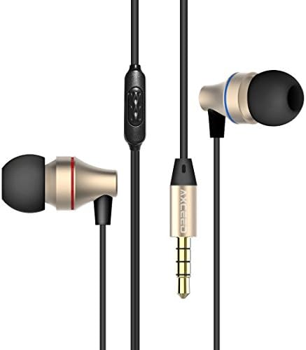 Axceed In-Ear Stereo Earphones with Microphone Noise Cancelling Wired Earpiece Sweatproof for iPhone, iPad, iPod, Samsung Galaxy, Blackberry, Motorola, Huawei (Black)