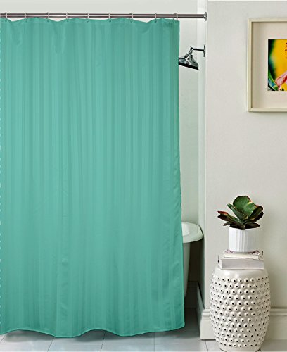 Lushomes Shower Curtain, Striped Green Thin Stripe, Polyester Waterproof 6x6.5 ft with Hooks, Non-PVC, Non-Plastic, Balcony for Rain, 12 Eyelet & Hooks (6 ft W x 6.5 Ft H, Pk of 1)