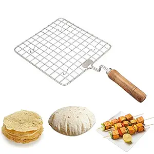 PRANAY Toys Premium Stainless Steel Papad Jali, Paneer Grill, Roti Maker, Barbeque Jali Roaster Chapati Toast Grill Wooden Handle Vegetable tandoor net , Baigan, Masala Papad Maker