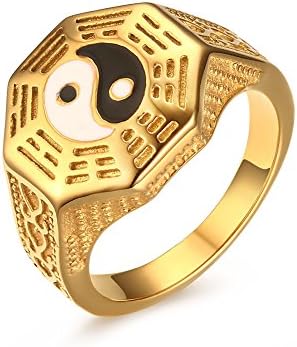 Lekima Stainless Steel Casting Ring Yin Yang Tai Chi Symbol Signet Gossip Ethnic Style Gift Jewellery For Men - Gold #T 1/2 (Gift Bag Included)