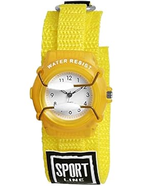 Sportline Kinderuhr Gelb mit Frontschutz Lernuhr Kinder Armbanduhr Klett Uhr 3ATM