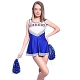SODIAL(R)Maedchen Frauen Sexy aermel Cheer Cheerleader Kostuem XS 28-30 Fussball Kleidung - Blau - 