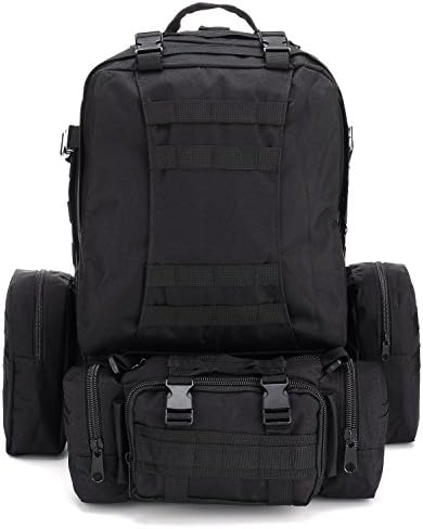 TOKLONG Military Tactical Backpack 50L Detachable Pockets Assault Pack for Travel Hunting Camping Hiking Shooting (Black)