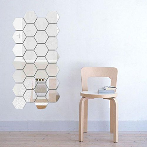NectaRoy 3D Spiegel Hexagon Acryl-entfernbare Wand-Aufkleber-Abziehbild, Spiegel Geometrische Hexagon Aufkleber Wohnzimmer Dekor (Silber) - 5