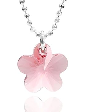 butterfly Mädchen Hals-Kette Silber original Swarovski Elements Blume Anhänger rosa längen-verstellbar Satin-Beutel...