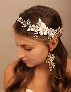 YERTTER Bridal Wedding Pearls Women Headband Bridal Headpiece (Gold)