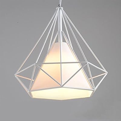 Tobaling Lustre Suspension E27 Cage en Fer Forme Diamant avec Douille Eclairage pour Décor Restaurant Salle Chambre (BLANC, M<38CM>)