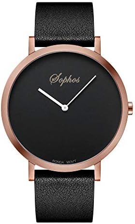 Sophos Collection Watches 42mm, Unisex Minimalist Waterproof Wrist Watch Analogue Quartz Adults Watch with Genuine Leather Watch Strap