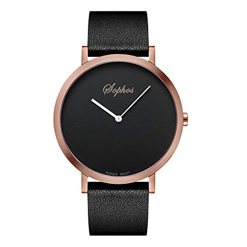 Sophos Collection Watches 42mm, Unisex Minimalist Waterproof Wrist Watch Analogue Quartz Adults Watch with Genuine Leather Watch Strap