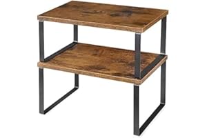 YBING Juego de 2 Estantes de Cocina, Organizador de estantes de Almacenamiento, Apilable y Expandible para Cocina, Estantes de Especias de Cocina, Armario y Despensa, Moderno Negro y Marrón
