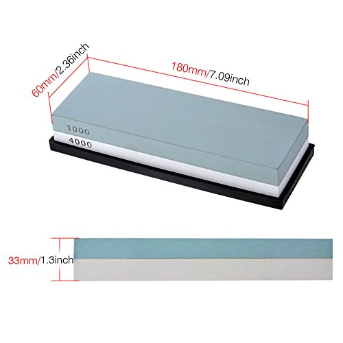 IDEALEBEN Wetzstein Schleifstein mit zweiseitige Körnung 1000/4000 mit Anti-Rutsch Silikon Halterung - 4