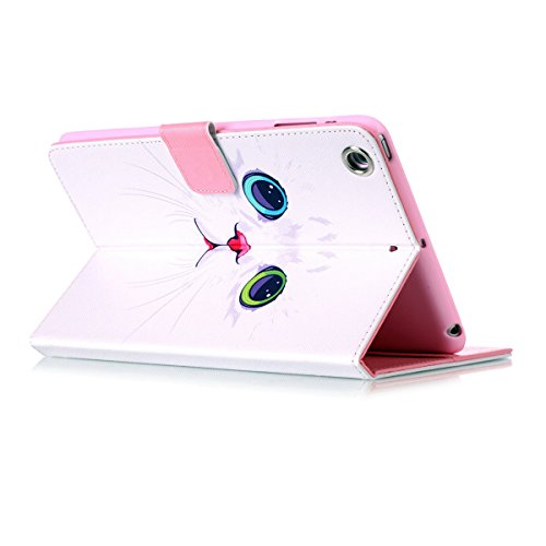 iPad mini 3 Lederhülle – Felfy Slim Full Body Unique Tier weiße Katze Muster PU Case Cover Etui Schutz Hülle Tasche für Apple ipad mini 3 mini 2 mini 1 + 1x Bunte Eule Anti Stöpsel + 1x Silver Stylus - 4
