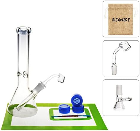 REANICE SUPER Glassbongs cheap bubbler 14.5mm Height 27cm +Non-Stick Silicone dab Wax+Oil Wax Carving Tools+Non-stick Silicone Mat+Glass Bowls and Ash Catcher Bowls