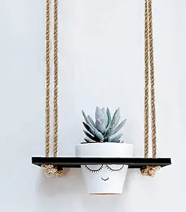 VAH Hanging Planter Shelf Plant Hanger Decorative Flower Pot Rack with Rope Home Decor ( 1 Pot Black Planter)