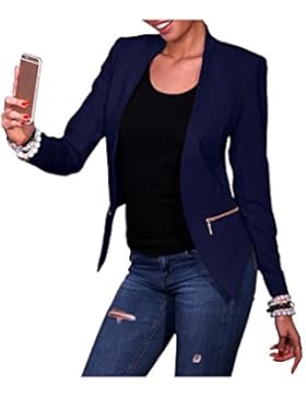 Beaii Damen Blazer kragenlos mit Taschen Elegant Cardigan mit Zipper Kurz Jacke Mantel Langarm Outerwear