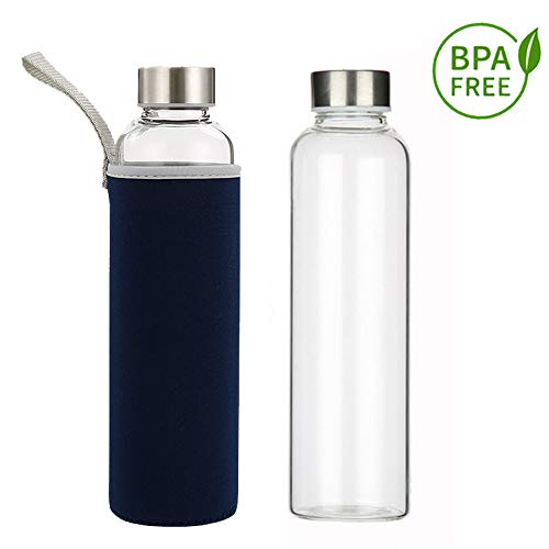 Slosh Bottiglia Vetro Acqua Borraccia Sport Tazza Viaggio Senza BPA 550ML (Nero 0,55L)