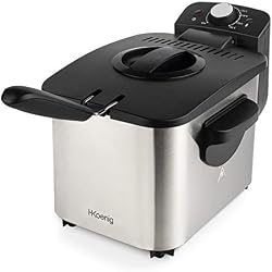 H.Koenig Friteuse électrique Semi Professionnelle DFX500 Manuelle 3L Inox Compacte Air chaud, Filtre anti-odeur, Température réglable, Poignées thermo-isolées, Panier amovible compatible lave-vaiselle