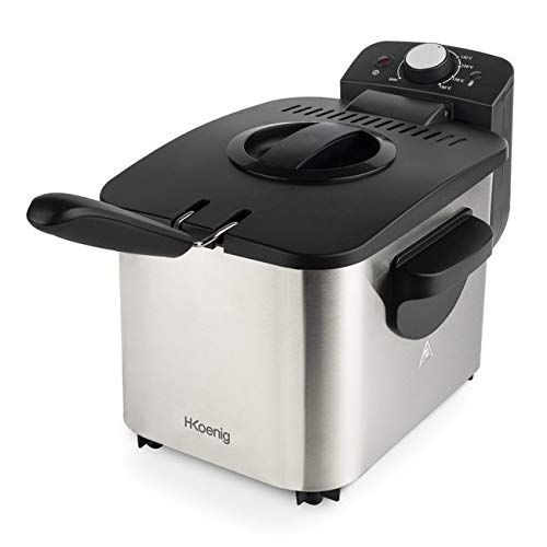 H.Koenig Friteuse électrique Semi Professionnelle DFX500 Manuelle 3L Inox Compacte Air chaud, Filtre anti-odeur, Température réglable, Poignées thermo-isolées, Panier amovible compatible lave-vaiselle